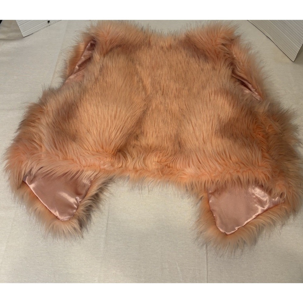 Rhapsody Peach Pink Shaggy Faux Fur Open Front CroppedVest Size Medium - Picture 3 of 7